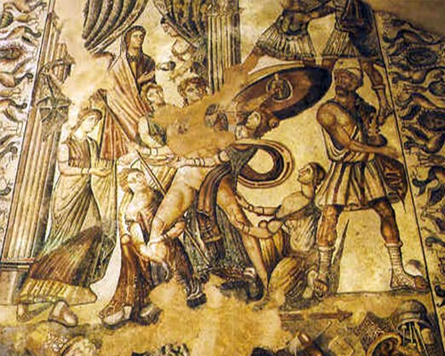 Mosaico de Ulises en Skyros (oecus) (La Olmeda, Pedrosa de la Vega)