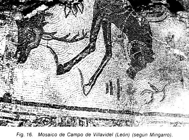 Mosaico figurativo según Mingarro (Campo de Villavidel, León)