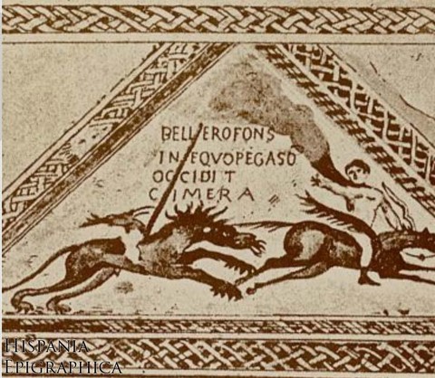 Detalle con inscripción. Mosaico de Bellerofonte y la Quimera (Río de Ucero, Soria)