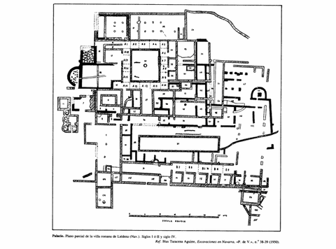 Plano parcial de la villa romana de Liédena. Ref. Blas Taracena Aguirre